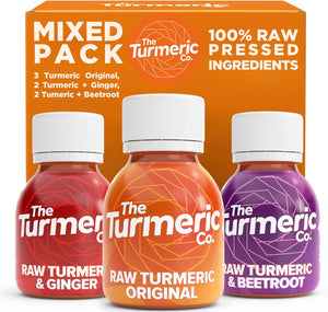 Turmeric, Ginger, Beetroot Shots - the Turmeric Co 7 Pack of Mixed Shots of Healthy, Vegan Shot Drinks, High Strength, Immune Support Made from Fresh Cold Pressed Turmeric and Ginger, Made in the UK
