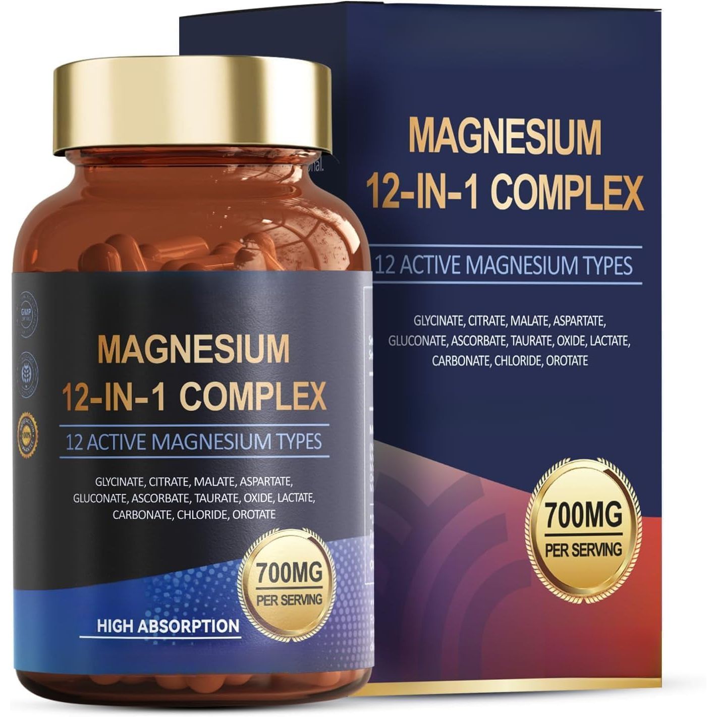 Magnesium Complex 12 in 1 Magnesium Supplement,Muscle,Heart Support,Vegan,Non-Gmo