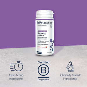 Metagenics Megamag Calmeze Magnesium Powder - High Potency Magnesium Glycinate for the Reduction of Fatigue & Tiredness - Raspberry, 30 Servings
