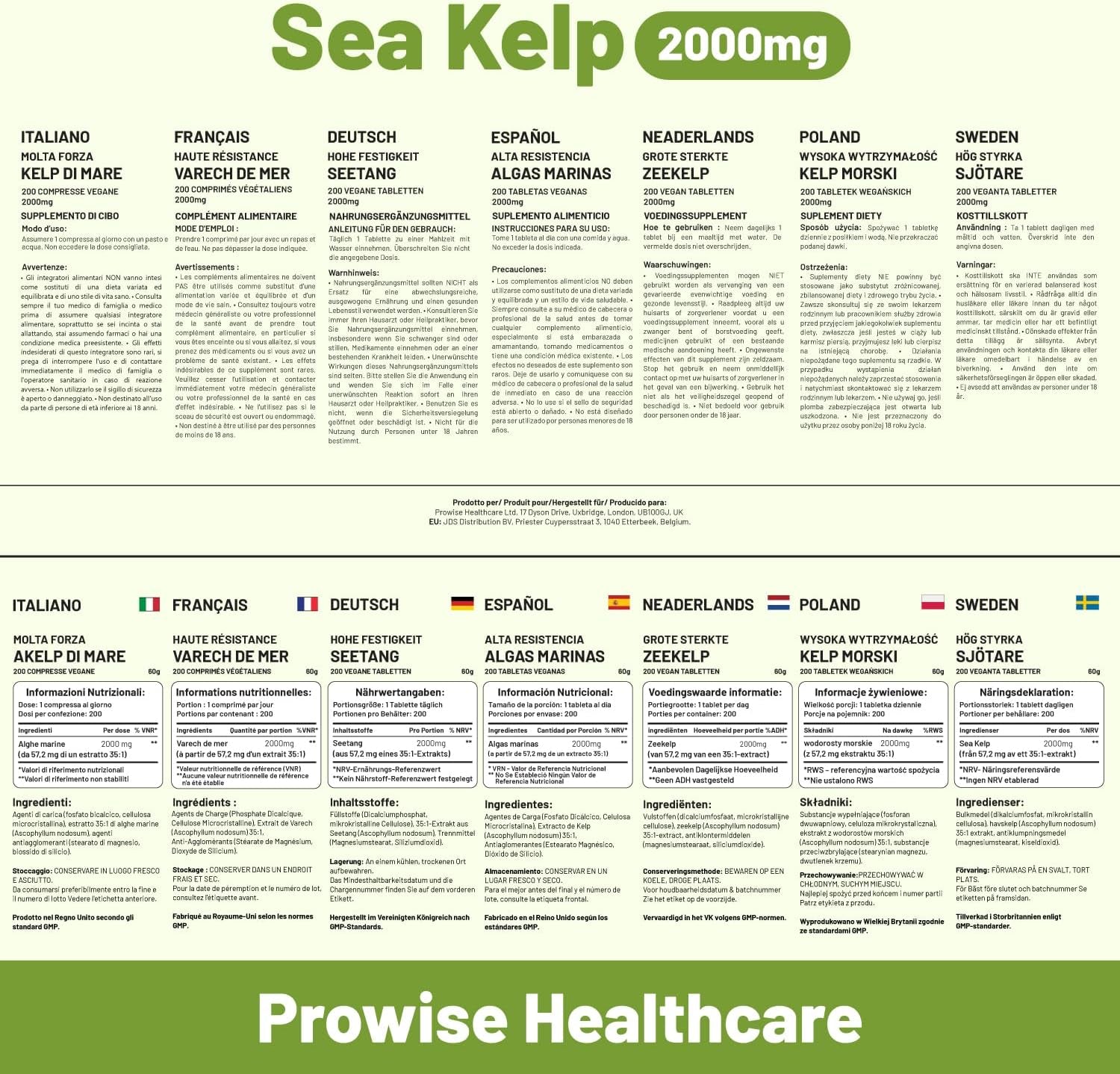 Sea Kelp 2000Mg 200 Vegan Tablets | Natural Source of Iodine | Premium Ingredients | Proudly Made in the UK by Prowise