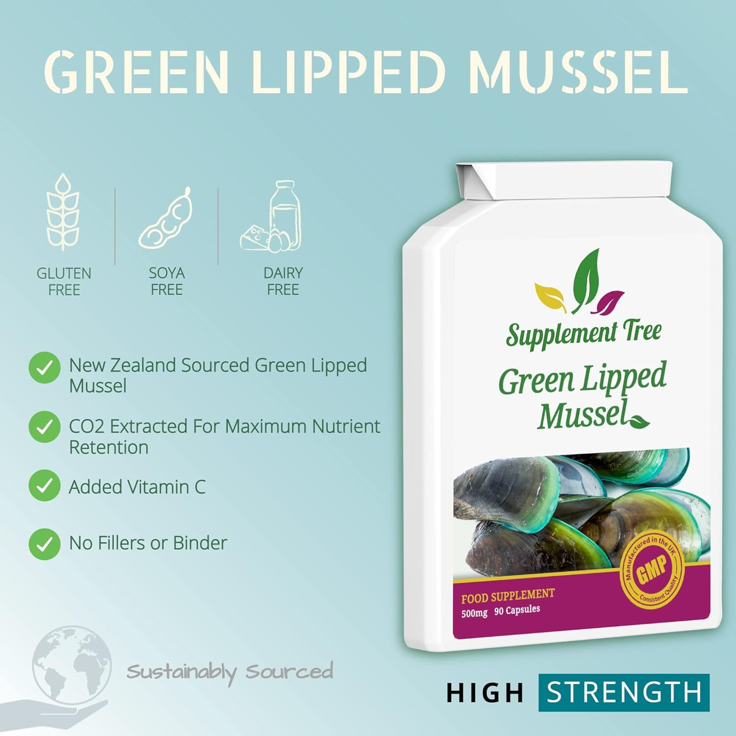Green Lipped Mussel 500Mg 90 Capsules | New Zealand Sourced GLM Powder Supplement | Pure Non-Gmo, Additives Free, without Any Fillers or Binders | UK Manufactured