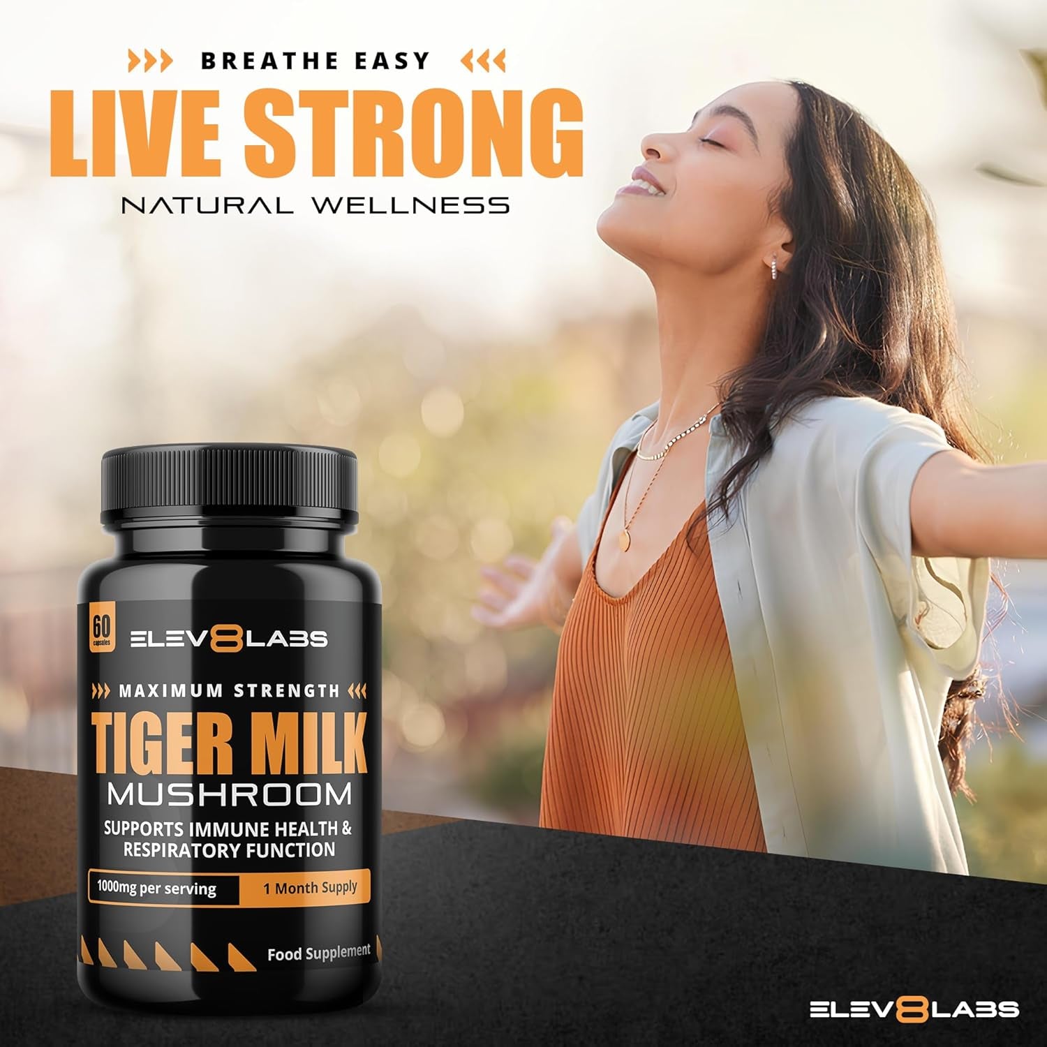 Tiger Milk Mushroom Capsules 1000Mg - High Strength | 60 Capsules | Natural Adaptogen for Immunity & Respiratory Health | Supports Daily Wellness & Vitality | 1 Month Supply, 2 a Day