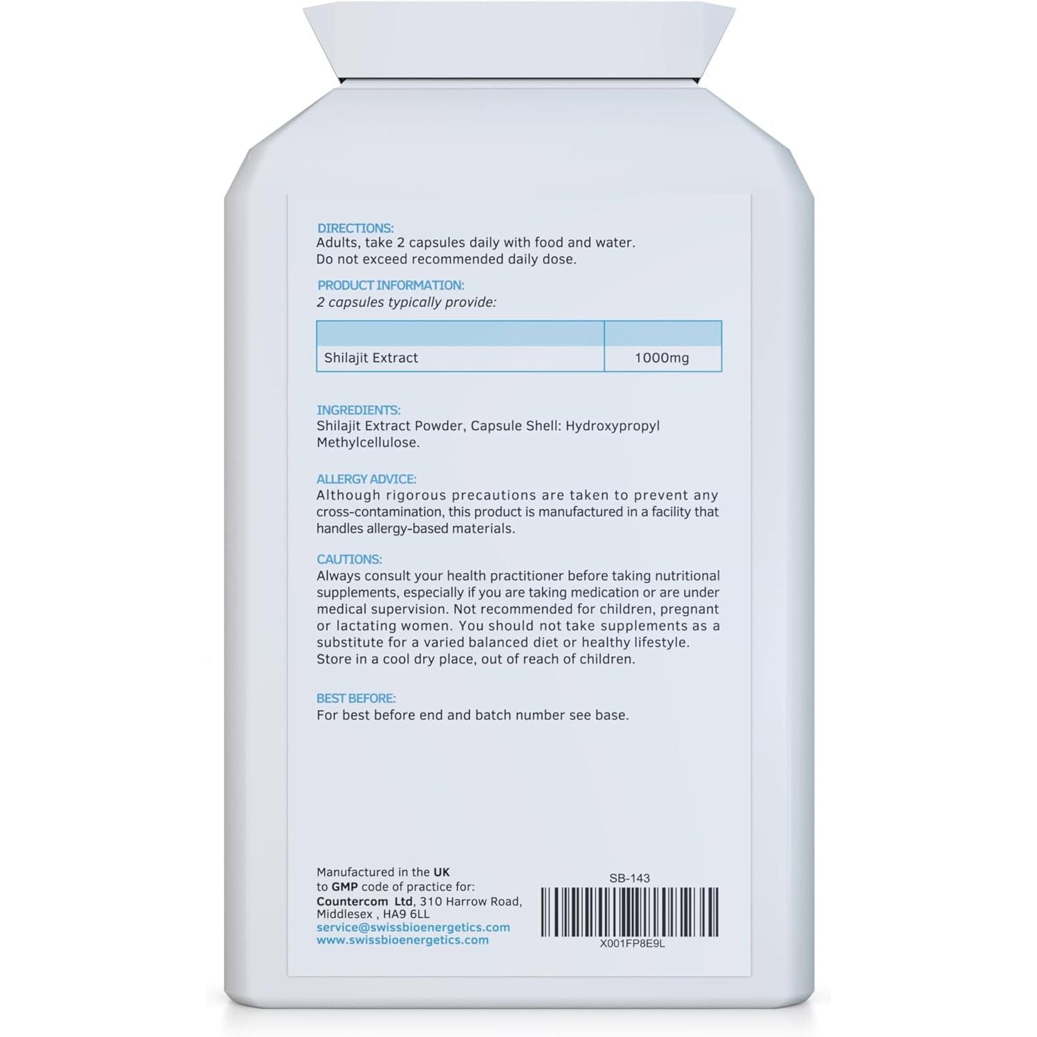 Shilajit 1000Mg – Containing Natural Fulvic Acid - 100% Pure Extract; No Fillers, No Binders, No Flow Agents – Manufactured and Tested in the UK - Suitable for Vegetarians and Vegans