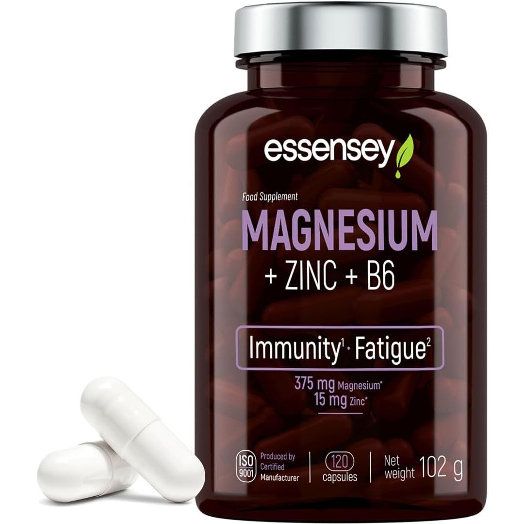 Essensey Magnesium + Zinc + Vitamin B6 Complex - Magnesium Supplements - Immune Support, Energy Boost, and Bone Health - Vegan - 120 Capsules