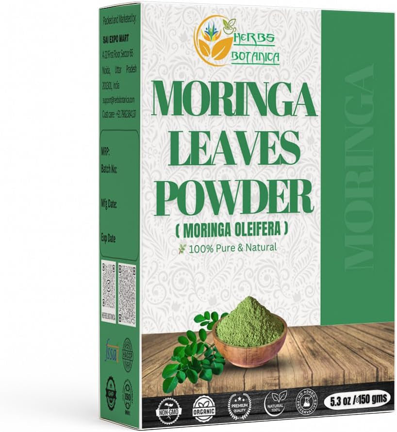 Herbs Botanica Moringa Leaf Powder Organic Leaves Oleifera Pure Premium Indian Powder Natural Fresh Morning Drink Vitamins and Immune Vitamin Superfoods 5.3Oz Pack