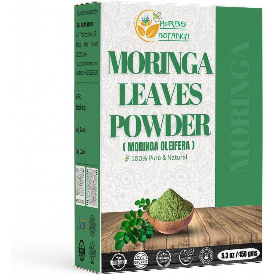 Herbs Botanica Moringa Leaf Powder Organic Leaves Oleifera Pure Premium Indian Powder Natural Fresh Morning Drink Vitamins and Immune Vitamin Superfoods 5.3Oz Pack