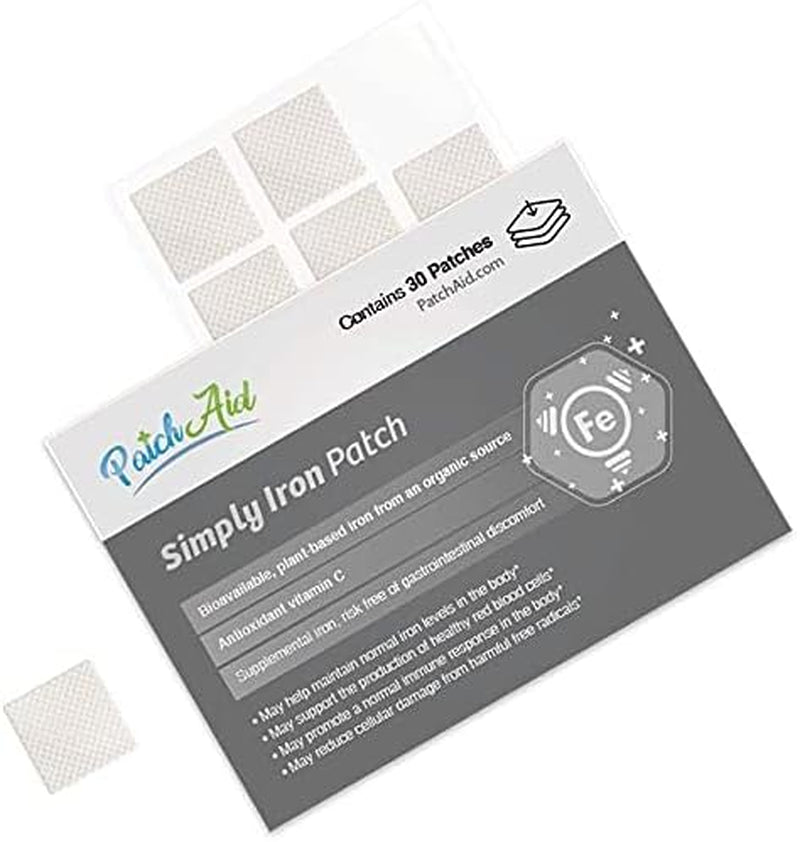Patch Aid Simply Iron - 30 Daily Topical Patches. 100% Natural & Vegan. Allergy & Filler Free. High Absorption and More Bioavailable. Suitable for Sensitive Stomachs & Bariatric.