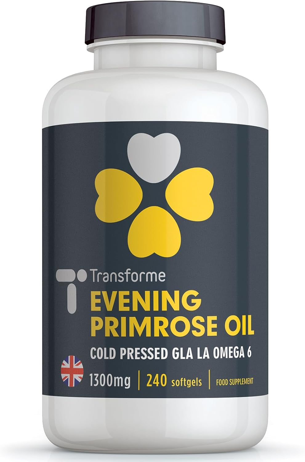 Transforme Evening Primrose Oil Capsules 1300Mg, 240 Softgels, Cold Pressed Omega 6, GLA & LA, Gluten Free