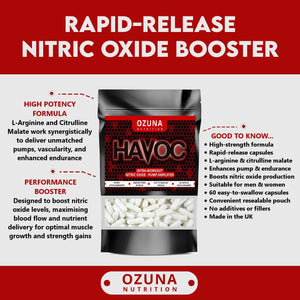 Havoc Nitric Oxide Supplement with L Arginine & Citrulline Malate for Muscle Growth, Pumps, Vascularity, & Energy - Extra Strength Pre/Intra Workout N.O. Booster & Muscle Builder - 60 Capsules