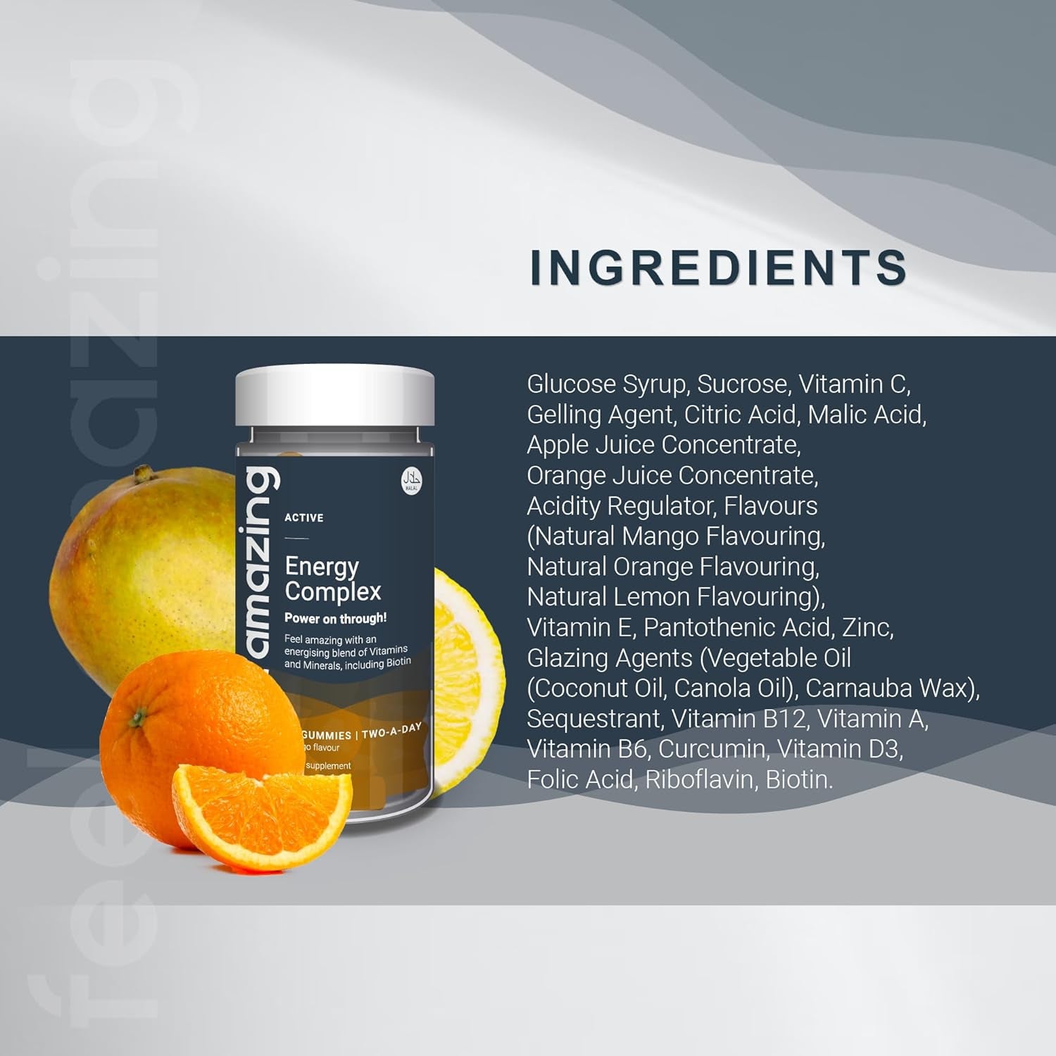 Feel Amazing Energy Complex Gummies - Vitality Support with B-Vitamins - Immune Boost - Mango Flavour, Vegetarian, Halal, 60 Gummies, 30-Day Supply (1)