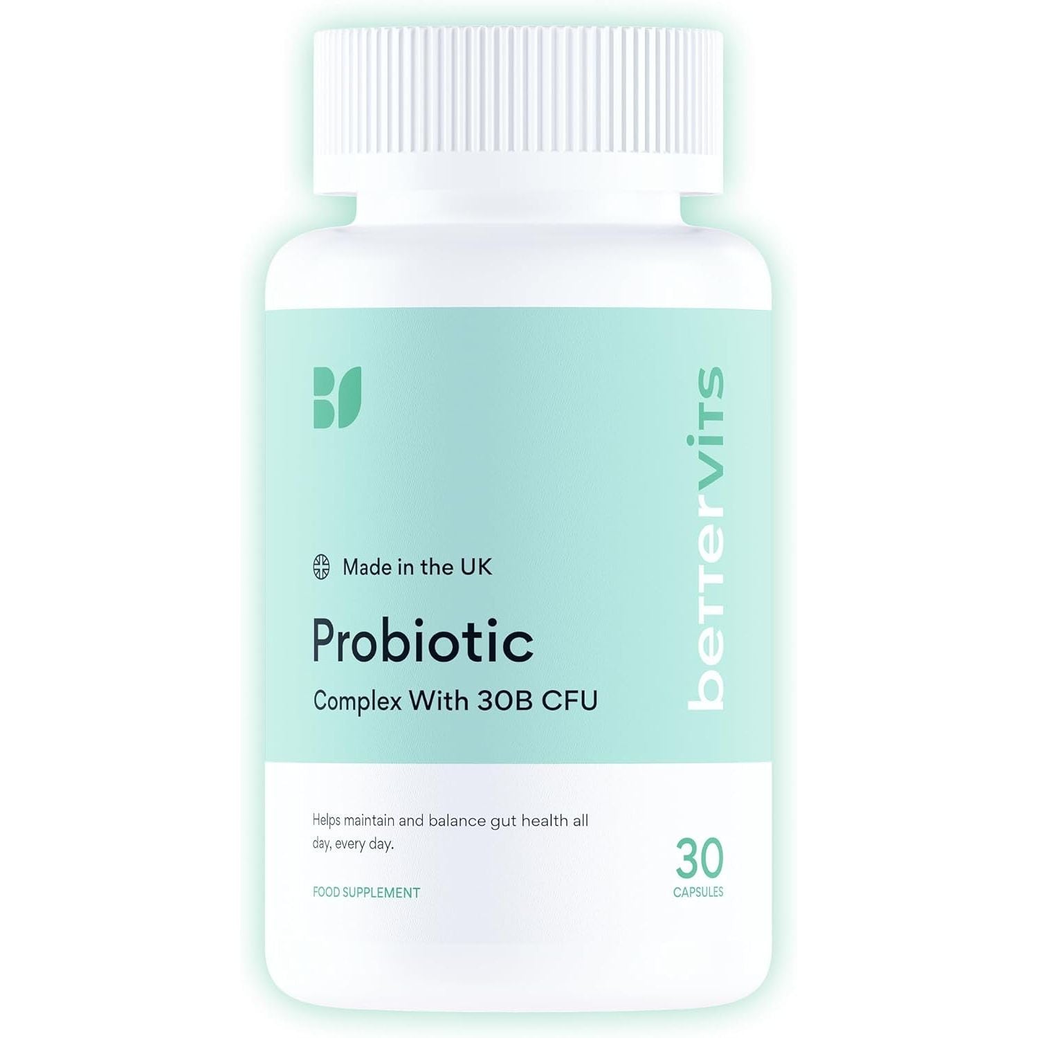 Bettervits Probiotics for Gut Health | 30 Billion CFU for Adults | Bloating Relief & Complete Gut Repair | with Acidophilus, Prebiotic Inulin, Vitamin B12 & Lactobacillus | 30 Capsules