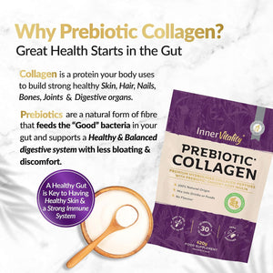 Prebiotic Collagen Powder - 420G Hydrolysed Bovine Collagen Peptides with Prebiotics for Gut Health & Skin, Collagen Powder for Woman & Men by Inner Vitality