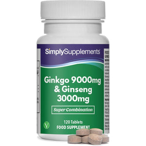 Ginkgo 9,000Mg & Ginseng 3,000Mg | Supports Mental Performance & Helps with Circulation | Vegan & Vegetarian Friendly | 120 Tablets | Manufactured in the UK