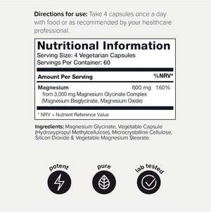 3000Mg High Strength Magnesium Glycinate Supplements - 20% Purified to Contain 600Mg of Elemental Magnesium