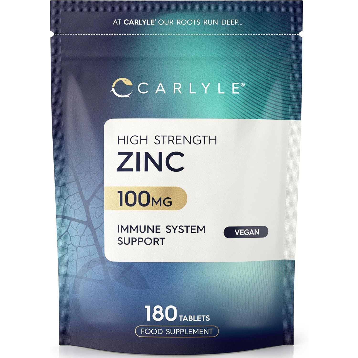 Zinc Tablets 100Mg | Immunity Support Supplement | High Strength Zinc Citrate | 180 Vegan Tablets | Carlyle