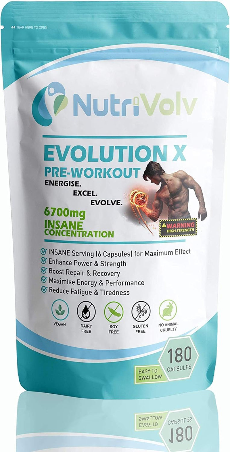 Evolution X Gym Pre Workout Supplement for Men 6700Mg High Strength, Energy & Muscle Growth | 1 Month Supply |180 Capsules