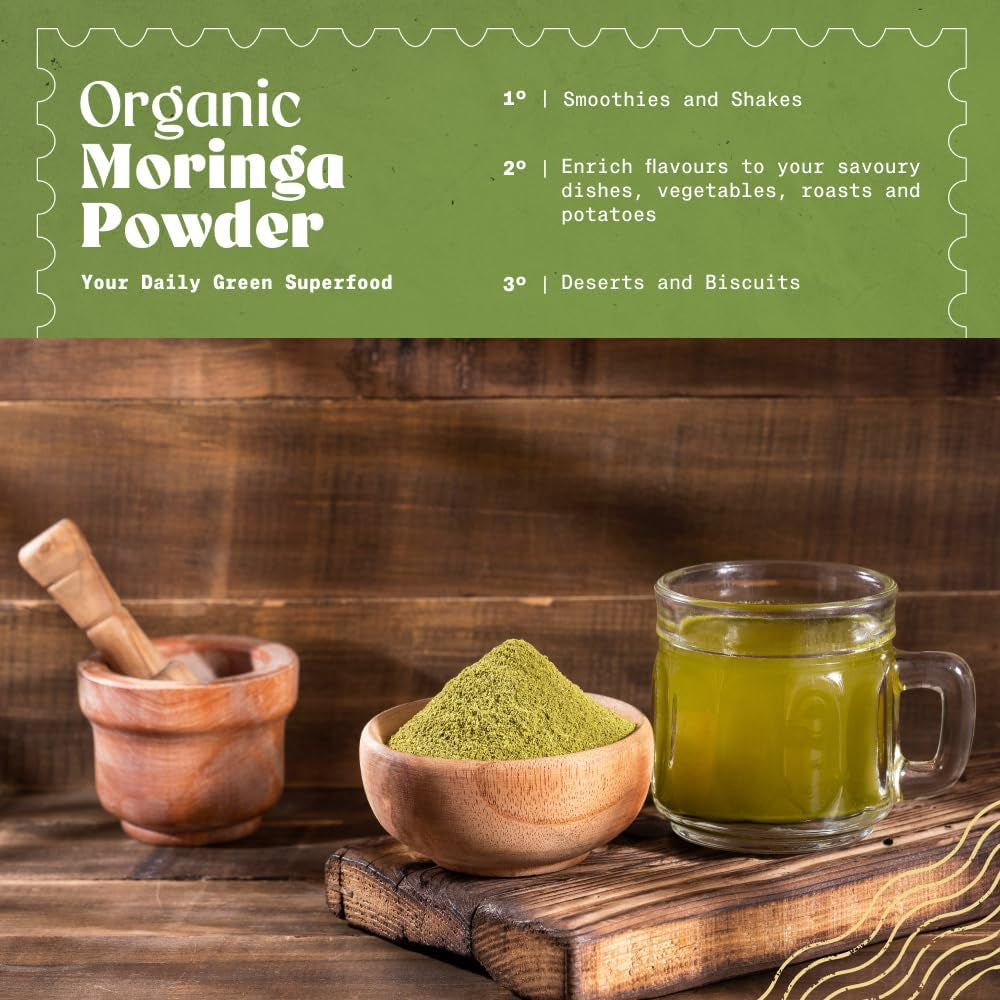 Naturalebio Organic Moringa Powder - Premium Quality - 200G. Bio, Natural and Pure. Leaves Picked from the Moringa Oleifera Plant for Tiredness, Immune System, Muscle Function, Fatigue