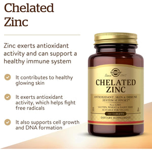 Solgar Chelated Zinc Tablets - Pack of 100 - Healthy Skin, Hair and Nails - Potent Antioxidant - Vegan