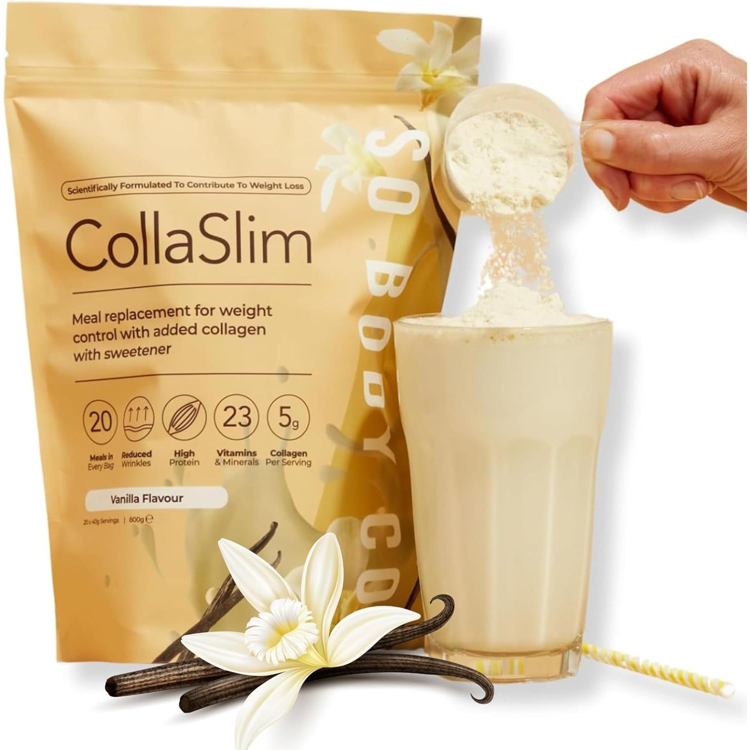 Collaslim, Meal Replacement Shake with Added Collagen, Vitamins and Minerals, Balanced Meal, Healthy for Weight Management, Diet Shake, Vanilla Flavour