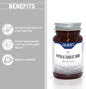 Quest Kyolic Garlic 90 Tablets - 600Mg High Strength Odourless Agedgarlic Extract for Heart, Liver & Immune Function. Daily Supplement, Improve Circulation, Liver Detox & Immunity (Pack of 1)