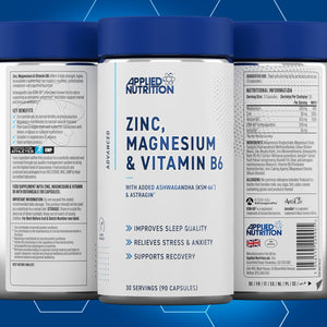 Applied Nutrition Zinc, Magnesium & Vitamin B6 with Ashwagandha Capsules - Natural Support for Hormonal Balance, Sleep Support & Stress Relief - 90 Capsules (30 Servings)