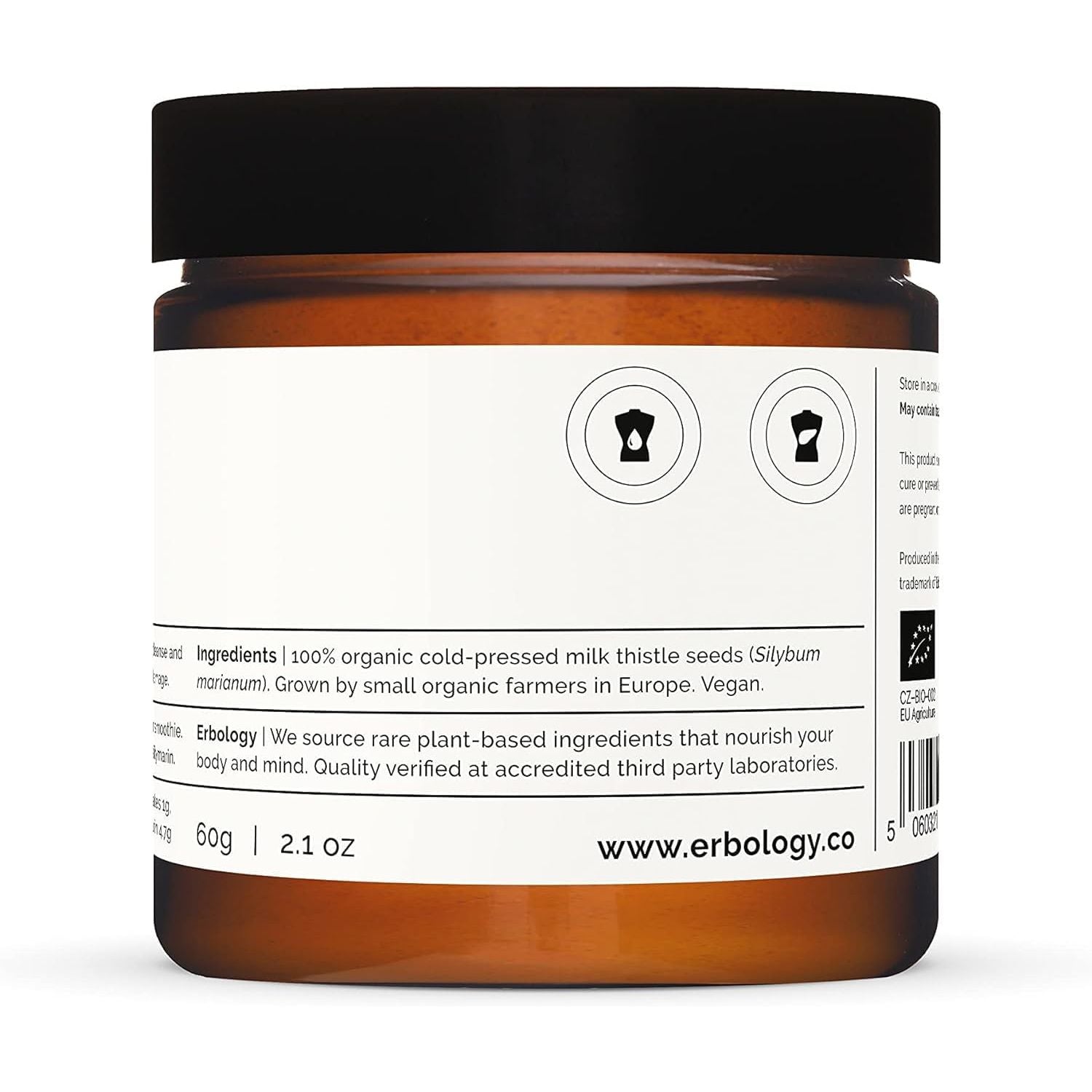 Erbology Organic Milk Thistle Powder 60G - 20 Servings - 180Mg Silymarin per Serving - Body Cleansing - Cold-Pressed from 100% Milk Thistle Seeds - Sustainably Sourced in Europe - Vegan - Gmo-Free