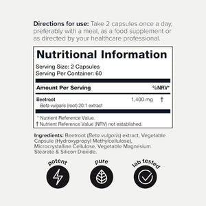 28,000Mg 20X Concentrated Extract Beetroot Capsules - Natural Nitric Oxide Booster - Highly Concentrated and Bioavailable - Third-Party Tested Beets Supplements - 120 Veggie Capsules - 60 Servings TQ
