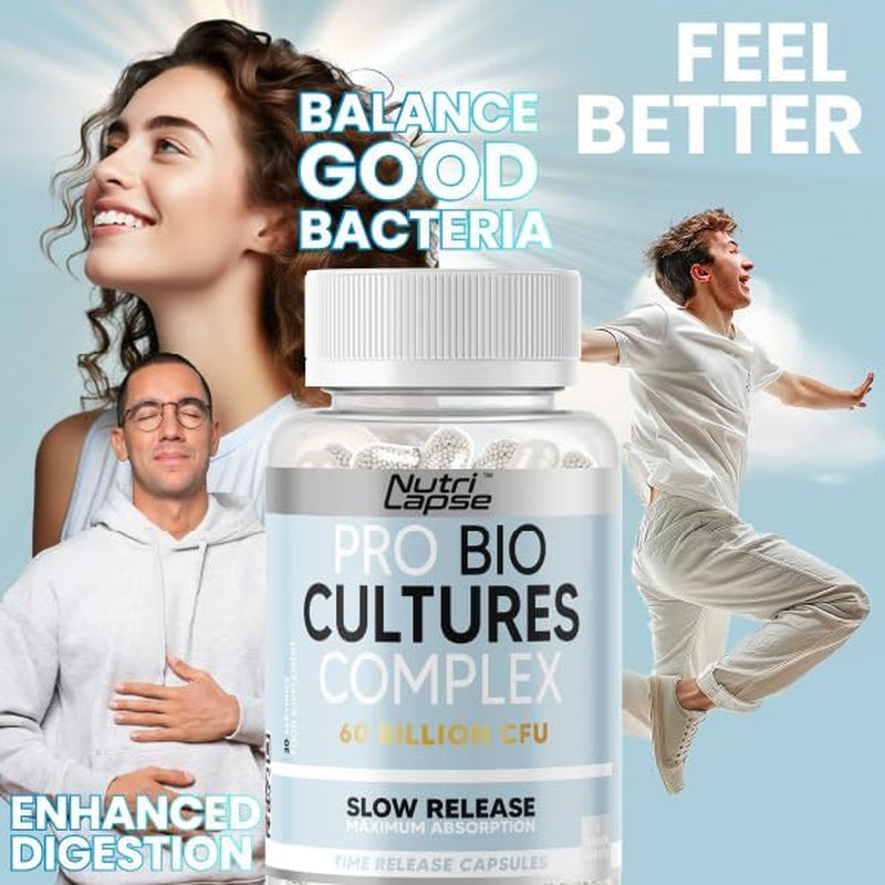 Bio Culture Probiotics Complex, 60 Billion CFU, Advanced Granular Biotechnology Capsules Slow-Release Maximum Absorbtion for Gut Health.