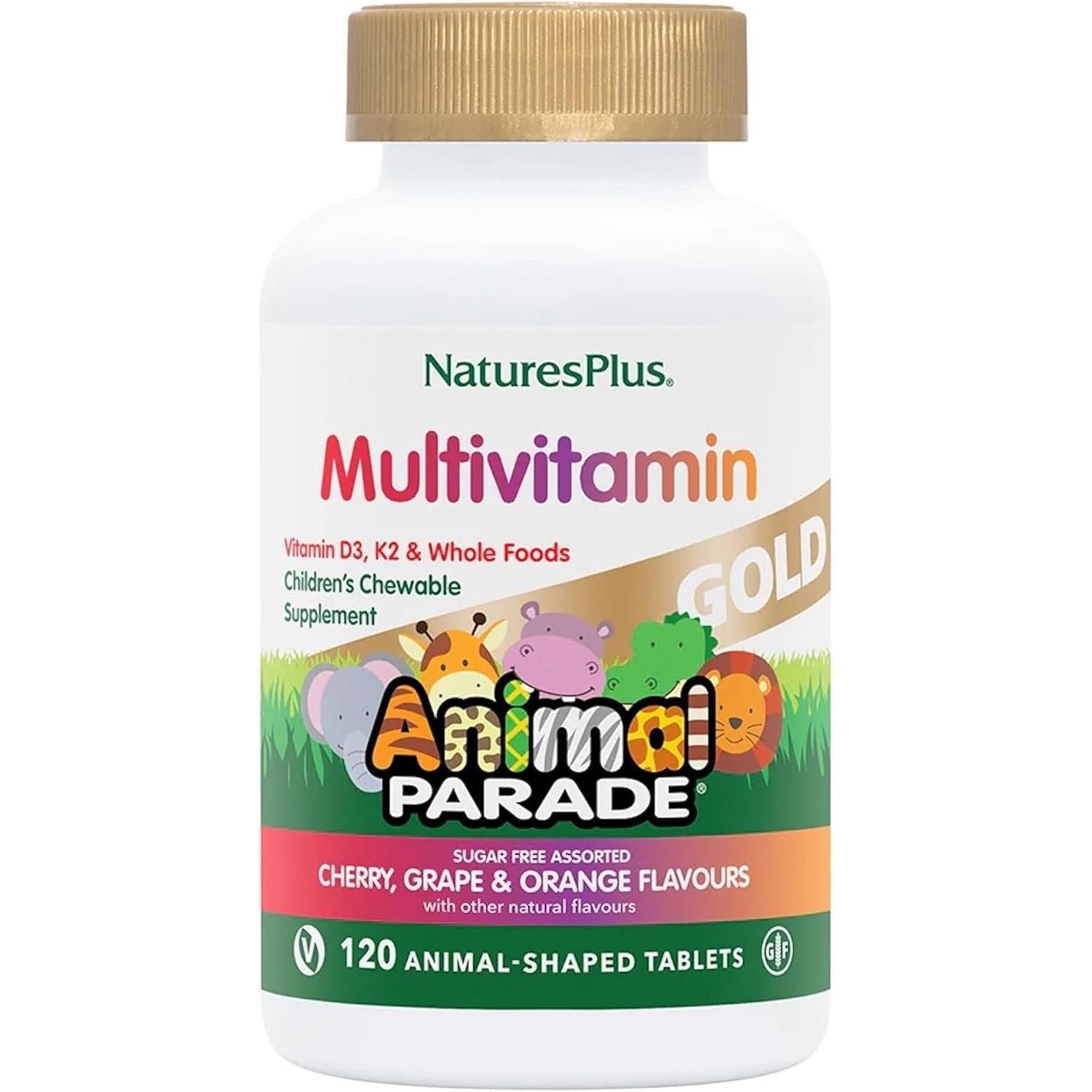 Naturesplus Animal Parade Gold Children’S Multivitamin - Animal Shaped Chewable Multi for Kids - Assorted Flavours - Vegan, Gluten Free - 120 Chewable Tablets