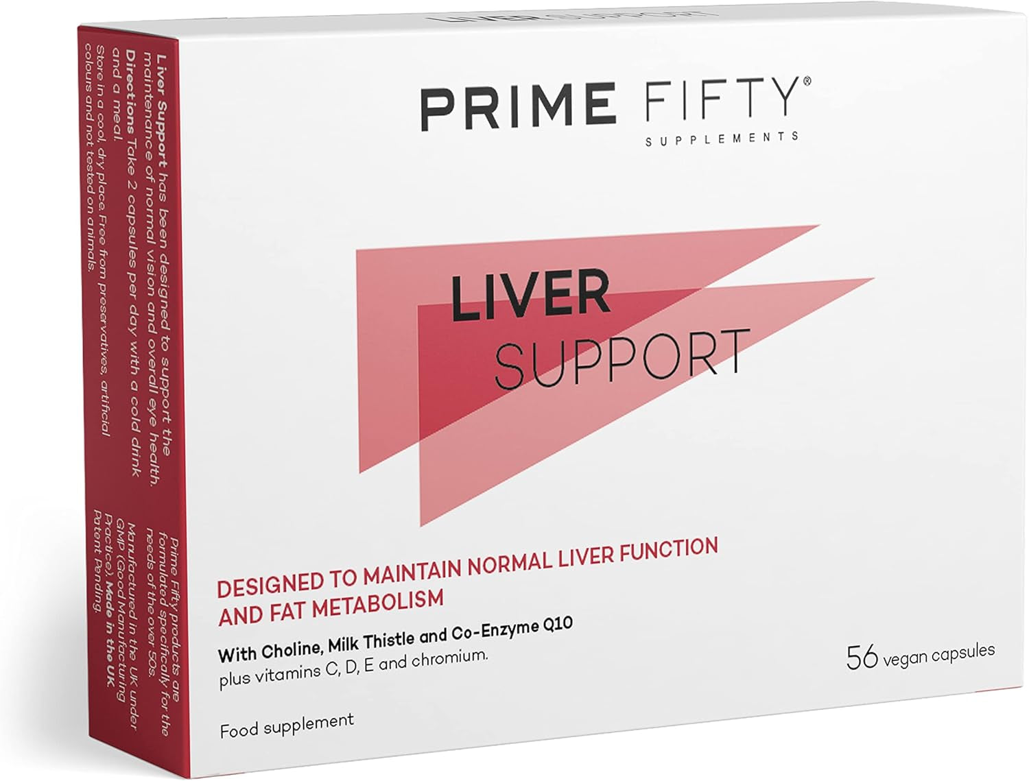 Prime Fifty Liver Support Supplements – 56 Vegan Capsules – Choline & Milk Thistle with Co-Enzyme Q10, Vitamins C, D, E & Chromium – Liver Supplements Developed for over 50S