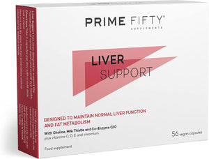 Prime Fifty Liver Support Supplements – 56 Vegan Capsules – Choline & Milk Thistle with Co-Enzyme Q10, Vitamins C, D, E & Chromium – Liver Supplements Developed for over 50S