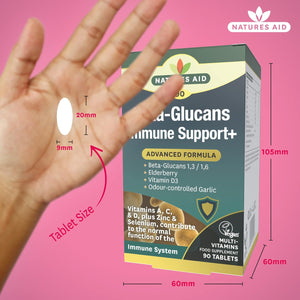 Natures Aid Beta Glucans Immune Support Supplement - Vitamin C, D3, A, Zinc, Selenium, Garlic & Elderberry - Immune System Support for Adults - Vegan, Gluten Free, Non-Gmo - 90 Tablets