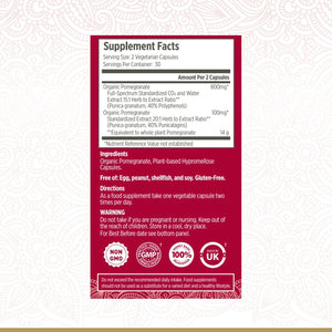 Organic Pomegranate Capsules - Pomegranate Supplements | Certified Organic by Soil Association | Vegetarian & Vegan Friendly | Ayurveda | 60 Easy Swallow Pomegranate Tablets | Manufactured in the UK