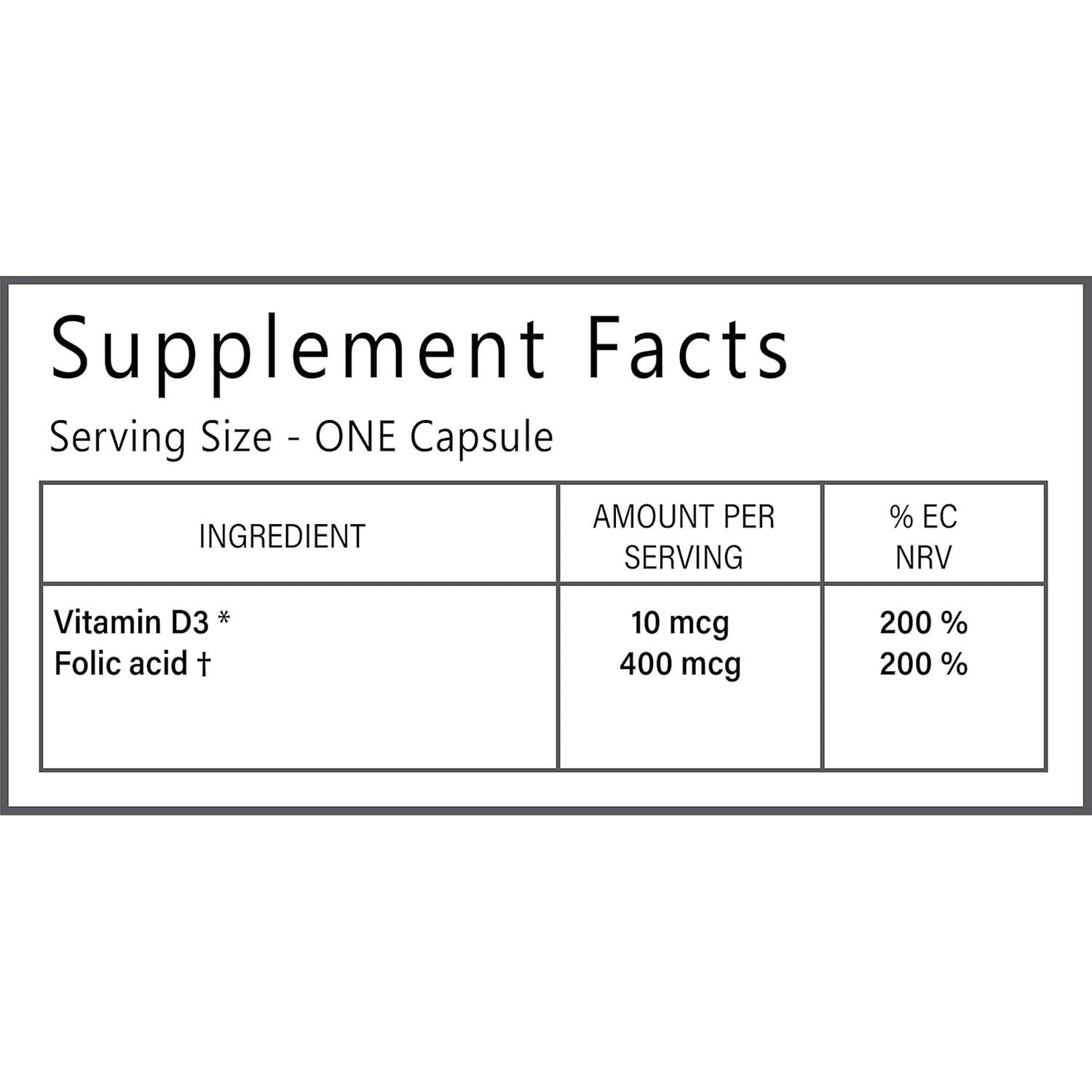Synbio Premium - Vitamin D3 + Folic Acid | 60 Capsules | Vegan Certified | Nut Free | SOYA Free | Dairy Free | Yeast Free | Made in the UK |