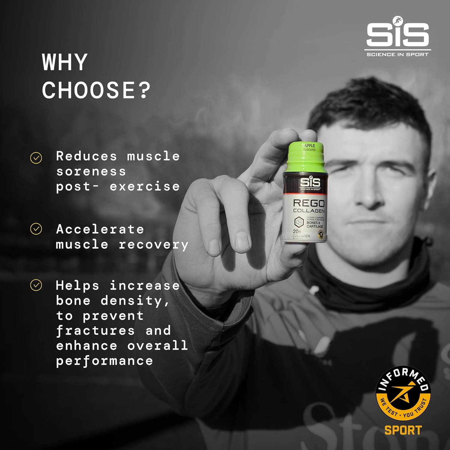 Science in Sport REGO Collagen Shot – Apple Flavour | 20G Bovine Collagen | Supports Bones, Joints & Muscle Recovery | 12 X 60Ml Shots