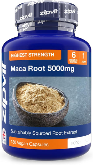 Zipvit Maca Root Capsules 5000Mg, Black Maca and Yellow Maca Combination High Strength Maca Root Powder Extract. 180 Vegan Capsules, 6 Months Supply. Vegetarian Society Approved.