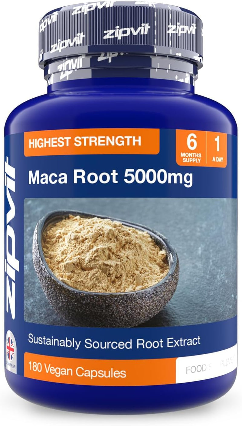 Zipvit Maca Root Capsules 5000Mg, Black Maca and Yellow Maca Combination High Strength Maca Root Powder Extract. 180 Vegan Capsules, 6 Months Supply. Vegetarian Society Approved.