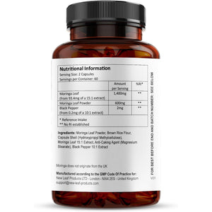 Moringa Leaf Capsules - High Strength Moringa Capsules 2000Mg - Pure Vegan Extract & Powder - 120 (Two Months Supply) Enriched with Black Pepper by New Leaf