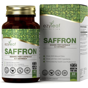 EZ Saffron Supplement | 60 High Strength Saffron Capsules - 200Mg (From 4:1 Extract) Safron Herb Extract per Serving | Non-Gmo, Gluten & Allergen Free | Manufactured in the UK