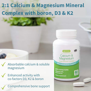 High Absorption Algae Calcium & Magnesium Supplement, plus Vitamin D, K2 & Boron, Clean Label & Plant Based, Non-Gmo Algae Mineral Complex for Bone & Teeth Support, Vegan, 60 Tablets, by Igennus