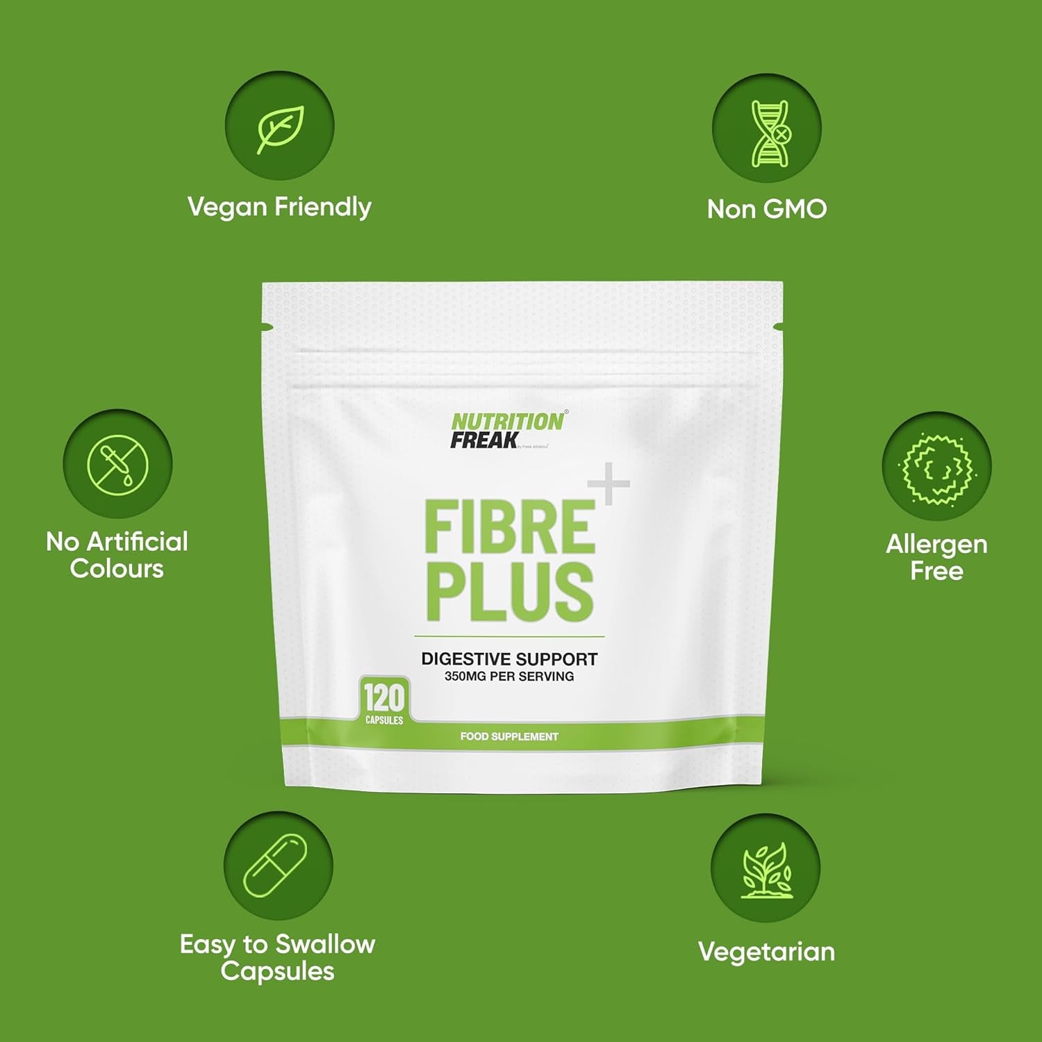 Fibre plus by Freak Athletics - Daily Fibre Supplement - Premium Fibre Capsules with Psyllium Husk, Chia Seed, Baobab Fruit