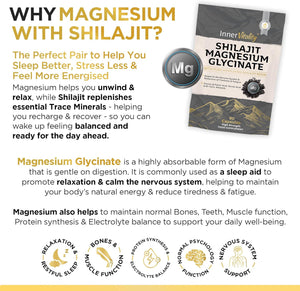 Magnesium Glycinate 1200Mg + Shilajit Minerals for Sleep, Relaxation & Natural Energy, 2-In-1 High Strength Supplement - 90 Capsules Mineral Support Made in UK by Inner Vitality