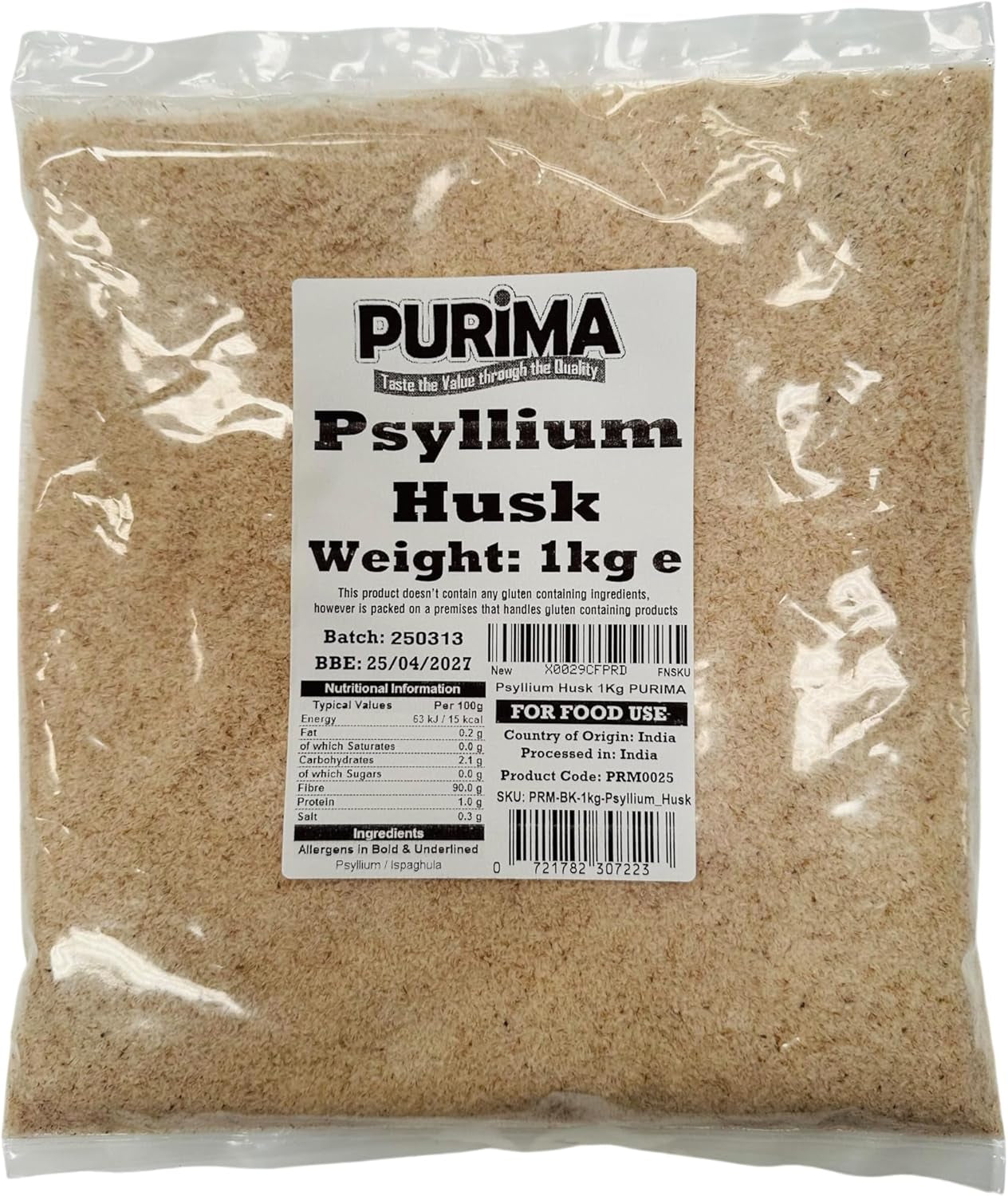 Psyllium Husk 1Kg – 99% Purity Blond Whole Husks Flakes Bulk Soluble Natural Fibre for Baking Drinks Food Humans Eat Gut Laxatives Constipation Relief Digestive Aid Ispaghula Isabgol Ispaghol