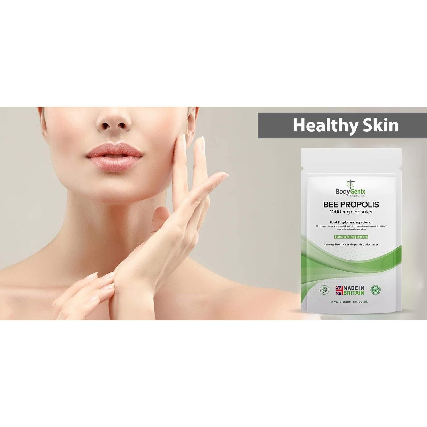 Bodygenix Bee Propolis Capsules - 1000Mg Antioxidant Antibiotic Boost Immune System Natural Food Supplement - 60 Caps 2 Month Supply