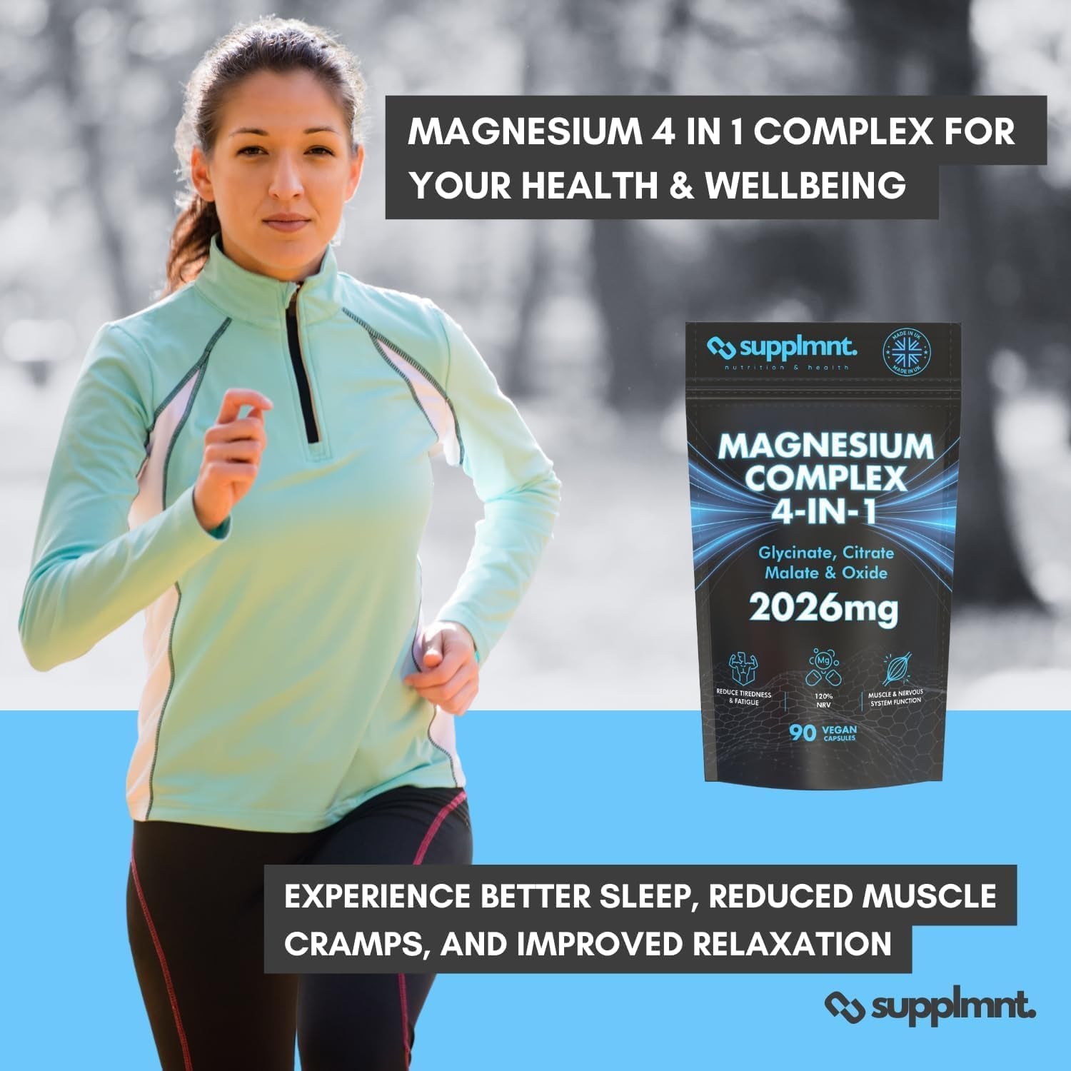 Magnesium Glycinate 4-In-1 Complex - 2026Mg Supplements as Bisglycinate, Citrate, Malate & Oxide 90 Vegan Capsules, Triple High Absorption 449Mg Elemental, UK Made