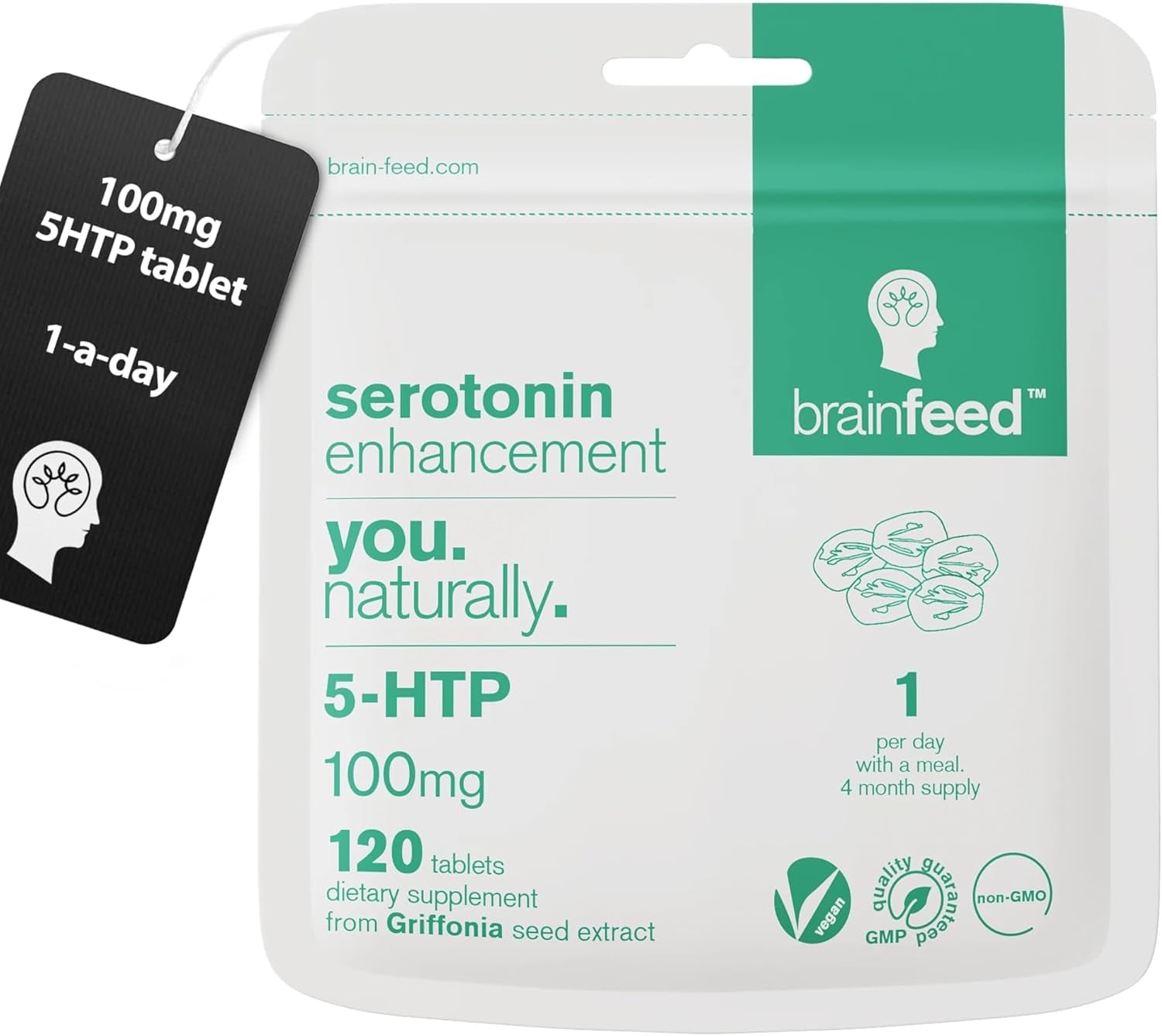 5HTP 100Mg | Serotonin Supplements | 120 Tablets - 1 a Day | 5 HTP High Strength | 1200Mg Griffonia Seed Extract | Mood Booster | Natural 5-HTP Supplement | UK Manufactured