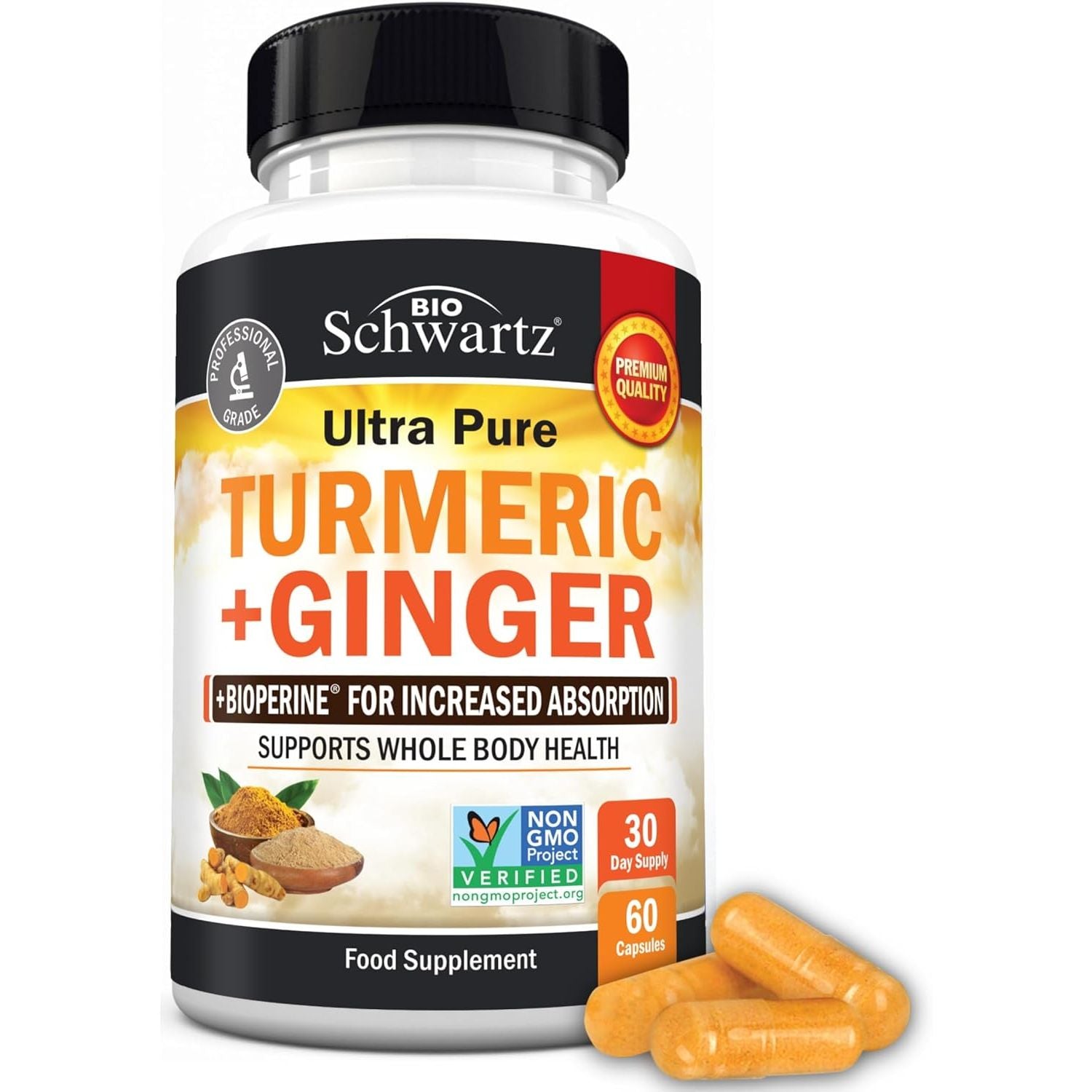 Turmeric Curcumin and Ginger - 95% Standardized Curcuminoids with Bioperine Black Pepper Extract for Ultra High Absorption - Natural Joint Support Supplement - Gluten-Free - 60 Capsules