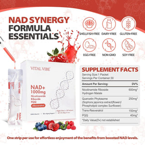 NAD Supplements UK, with Nicotinamide Riboside, Resveratrol & PQQ, 10.5 Fl. Oz NAD Liquid for Men & Women, Anti-Aging, Energy, Focus, Fast-Absorption Berry Flavor Drink Mix (1000Mgliquid 30 Packets)