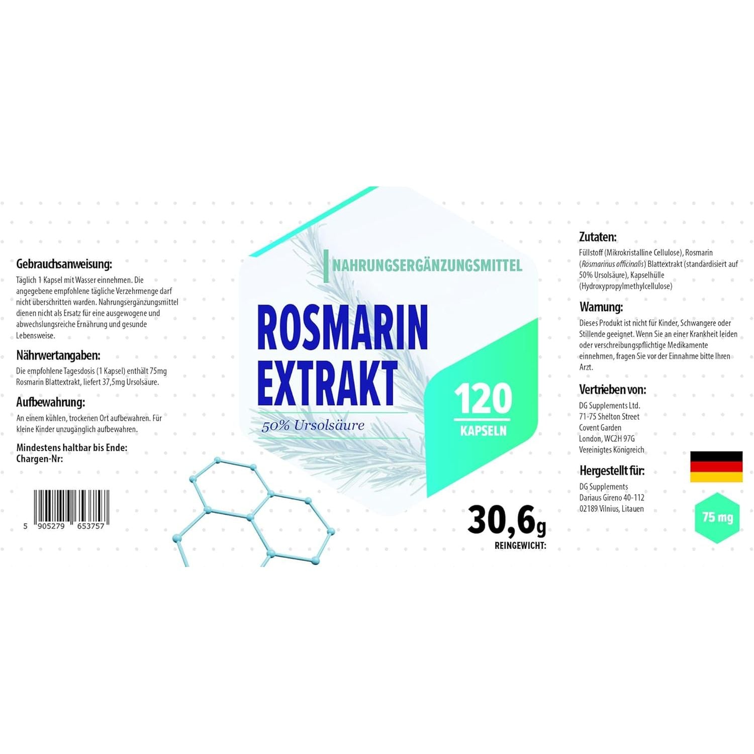 Hepatica Ursolic Acid 75Mg from Rosemary Extract – 120 Vegan Capsules | High-Strength Muscle, Metabolic & Anti-Inflammatory Support | 3Rd Party Lab Tested