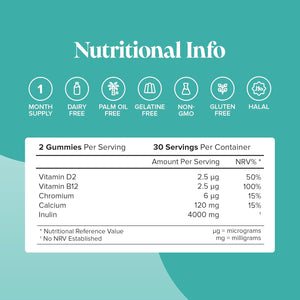 Fibre Gummies – 4000 Mg High Fibre – Fibre Supplements with Calcium for Gut Health and Digestive System Support - Vitamin D, B12, Chromium and Inulin - 60 Gummies – by Novomins